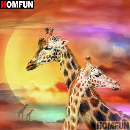 HOMFUN Full Square/Round Drill 5D DIY Diamond Painting "Animal giraffe" 3D Embroidery Cross Stitch 5D Home Decor A08106