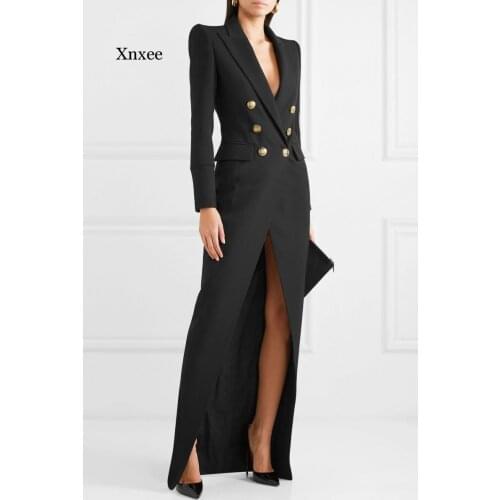 Irregular Split Long Sleeve Double Breasted Dress Women V-Neck Slim Spring Autumn Elegant Sexy Dresses Workplace Suit Dresses