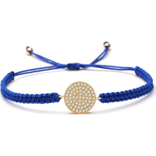 Sparkling White Zircon Crystal Copper Round Evil Eye Lucky Charm Bracelet Women Men Blue Pink Orange Black String Braid Jewelry