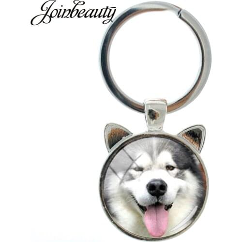 JOINBEAUTY Handmade Dog Keychain Happy Alaskan Malamute Pug Siberian Husky Keychain Ring Vintage Men Women Keyring Jewelry CN746