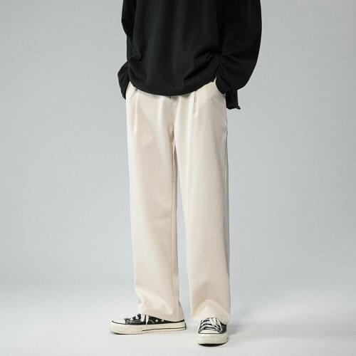 Summer Thin Casual Pants Mens Fashion Black Apricot Wide-leg Pants Men Loose Breathable Ice Silk Pants Mens Trousers S-5XL