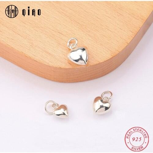 One piece 925 sterling silver stereoscopic heart Pendant smooth heart jewelry charms Pendant For Necklace Bracelet 3 sizes