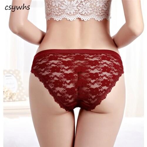 CSYWHS 3pcs Lot Transparent Lace Panties Womens Cotton Sexy Briefs Underwear for Girls Panty Lingerie Intimates S-XL