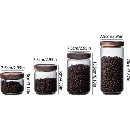 Wood Lid Glass Airtight Canister Kitchen Storage Bottle Jar Sealed Food Container Tea Coffee Beans Grains Candy Food Storage Jar