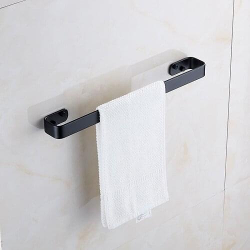 European Towel Bar Black Space Aluminum Wall Mounted Single Wall bracket Washroom Towel Rack Hanging Holder Hotel Bathroom Towel