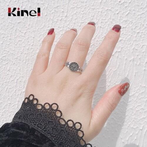 Kinel High Quality 925 Sterling Silver Rings for Women Men Retro Make Old Opening Design Punk Jewelry anillos