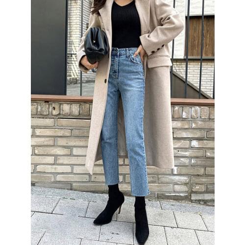 Classic Jeans For Women High Waist Ankle Length Straight Pants Fashion Slim Fit Washed Female Denim Trousers Boyfriend Girl Jean