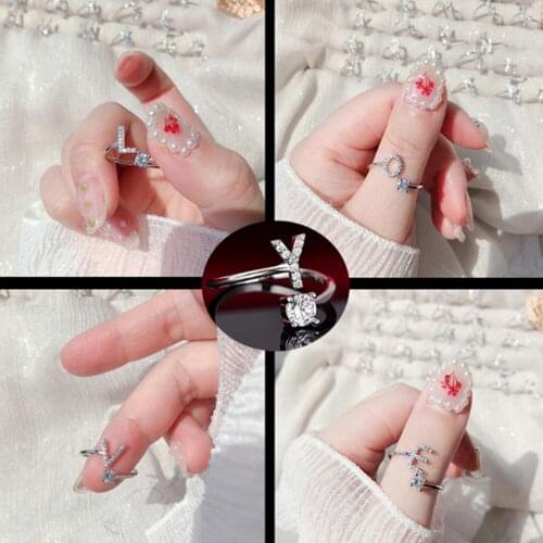 Initial Tiny A-Z 26 Letters Rings Adjustable Opening Ring Name Alphabet Party Jewelry Rhinestone English Letters Finger Rings