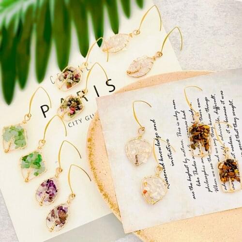 Korean Fashion Natural Stone Jewelry Drop Earrings Tigereye Amethyst Tourmaline White Crystal Crochet Earrings for Women