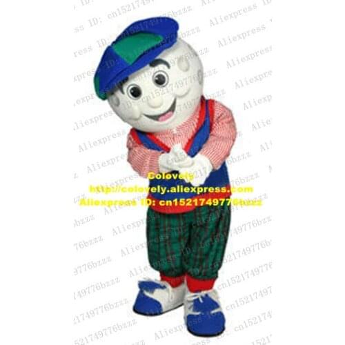 Handsome White Golf Golfball Golf Ball Mascot Costume Adult Size With Round Blue Green Hat Curve Black Eyebrows No.7307 Free Sh