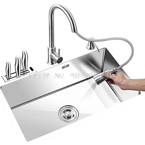 Kitchen 304 Stainless Steel Sink Single Tank Package Thickened Kitchen Sink Household Sink Sink Manual Large Single Tank