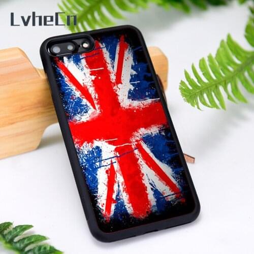 LvheCn Silicone Rubber Phone Case Cover for iPhone 6 6S 7 8 Plus X XS XR 11 12 Mini Pro Max UK United Kingdom Painted Flag