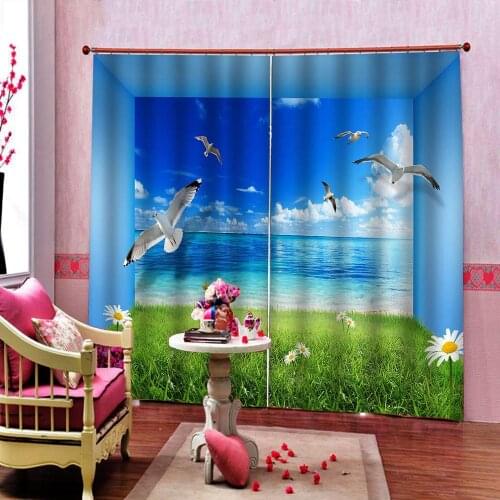 Seascape Space landscape Photo Curtain Digital Print For Living Room Bedroom Blackout Window Drapes Sets 2 Panels With Hooks