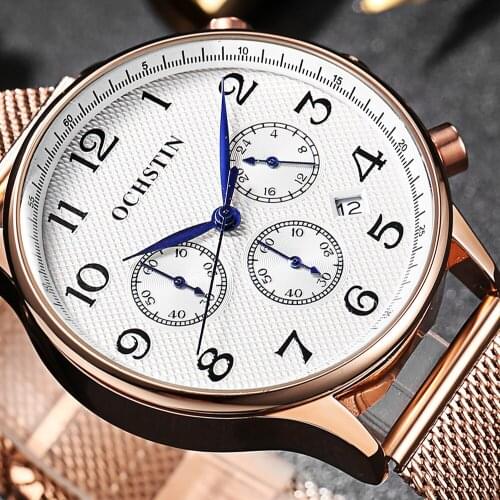 Watch Men Sport Watch Chronograph Watch Men OCHSTIN Luxury Rose Gold Mesh Stainless Steel wristwatch Military Slim Quartz Watch