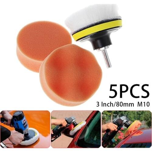 5Pcs Buffing Pad Set Thread 3 inch Auto Car Polishing pad Kit for Car Polisher + Drill Adaptor M10 Power Tools accessories
