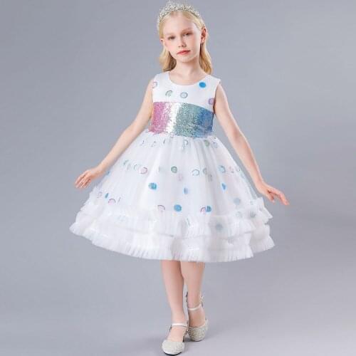 New Sequins Flower Girls Wedding Dress for Bridesmaid Toddler Kids Clothes 2 4 6 8Year Teens Girls Birthday Party Princess Dress