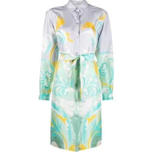 New Womens fashion print long sleeve shirt elastic knit cardigan dress
