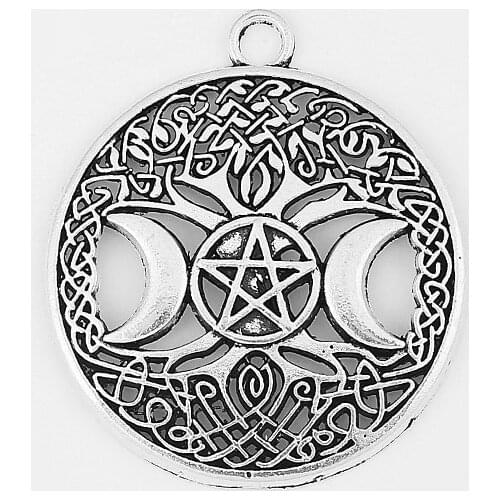 5PCS Antique Silver Color Round Charms Moon Star World Tree 34.5mm Pendants Tibetan Charms For Jewelry Making Crafts Handmade