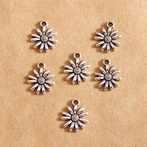 30pcs 11*13mm Small Antique Silver Color Sunflower Charms Pendants for Making Bracelets Earrings Necklaces DIY Jewelry Crafts