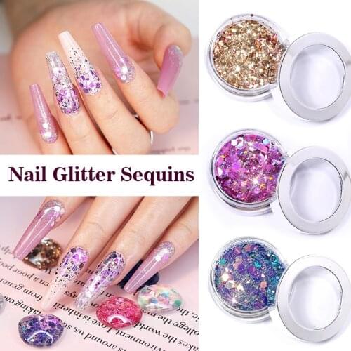 Holographics Flakes Gold Pink White Flakes Slices Chrome Pigment Dust Nail Powder Glitter Sequins Nail Art Decoration Manicures