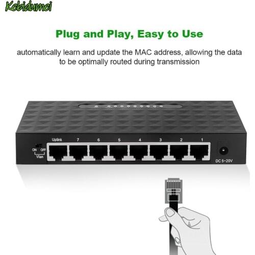 Kebidumei EU/US Plug 8-Ports LAN Ethernet Network Switch Hub 10/100Mbps High Performance LAN RJ45 Ethernet Networking Switches