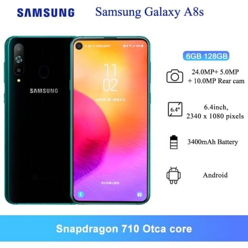 Samsung Galaxy A8s 4G NFC Smartphones 6.4" Snapdragon 710 Otca core 24.0MP Triple Rear Cameras Android Mobile phones 6GB 128GB