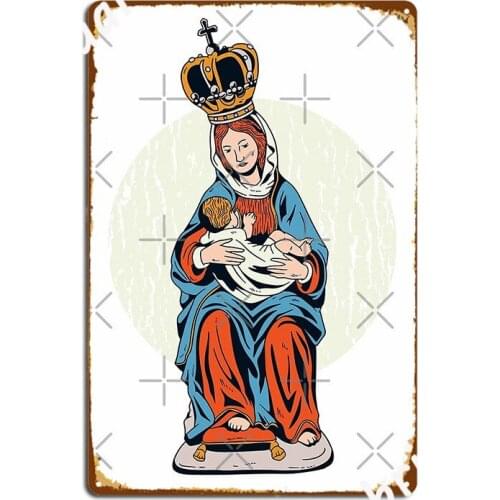 Virgin Mary Statue Metal Sign Wall Cave Decoration Plaques Living Room Tin Sign Poster