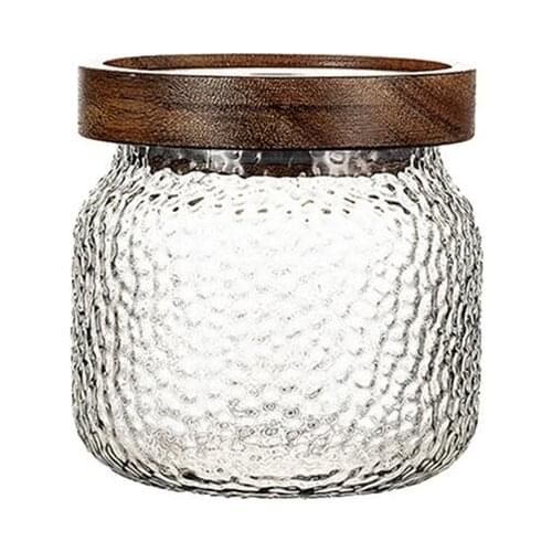 Glass Storage Jar With Wooden Lid Clear Sealed Canister Food Container For Loose Tea Coffee Bean 450/500/850ML