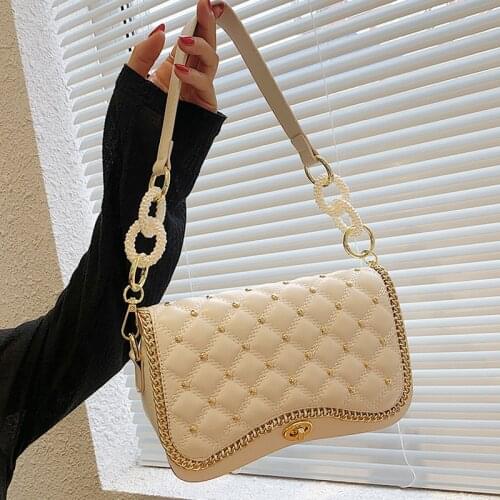Lattice Rivet Square Underarm bag 2021 New High-quality PU Leather Womens Designer Handbag Luxury brand Shoulder Messenger Bag
