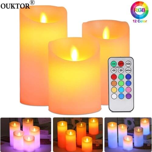 Dancing LED Candle Lights with RGB Remote Flickering Tea Candles Wax Pillar Candle for Home Wedding Birthday Party Decoration