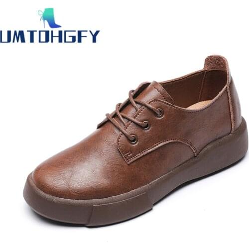 Women Shoes Spring Autumn Retro Genuine Leather Oxford Brwon Black Slip On Girls Daily Casual Loafers Handmade Flat Platform 354