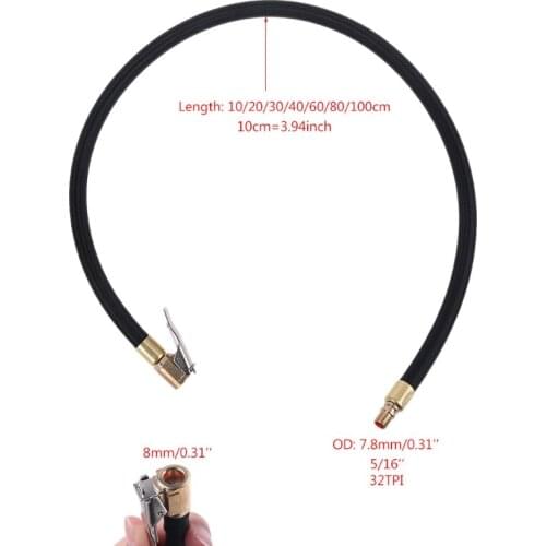 10/20/30/40/60/80cm Car Air Hose Tire Inflator Self-Locking Air Chuck Tire-Valve Fine Thread 0.305"x32TPI Air Compressor