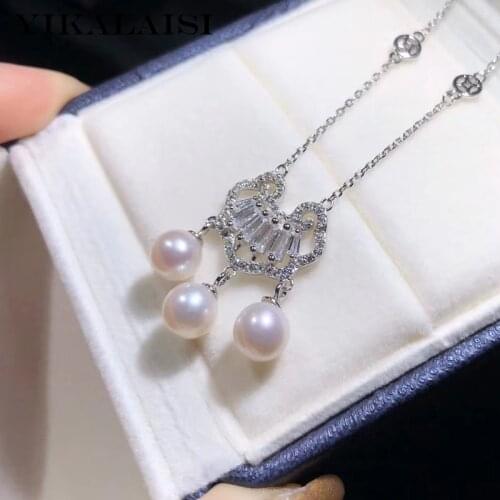 YIKALAISI 925 Sterling Silver Penants Jewelry For Women 6-7mm Round Natural Freshwater Pearl Penants Wholesale