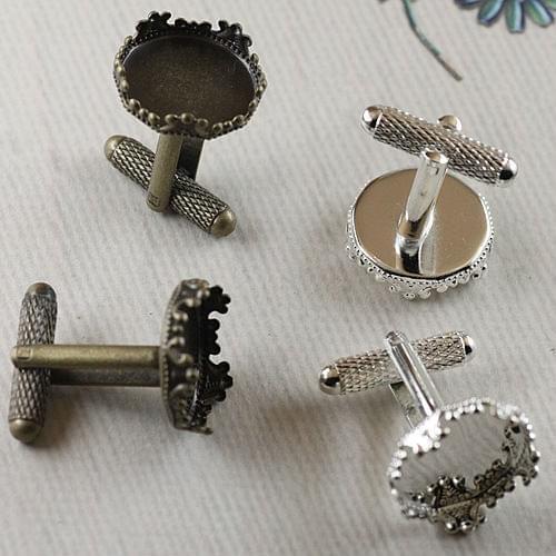 4X with15mm Antique Bronze/Silver Plated French Cuff links Blank Crown Cameo Cabochon Setting Tray DIY Cuff links