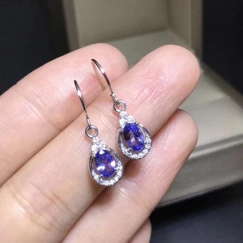 Natural blue tanzanite drop earrings 925 silver Natural gemstone drop earring women personality water drop Earrings for party