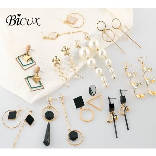 BICUX Korean Vintage Geometric Gold Earrings 2019 Fashion Simple Acrylic Statement Long Drop Dangle Earring for Women Jewelry