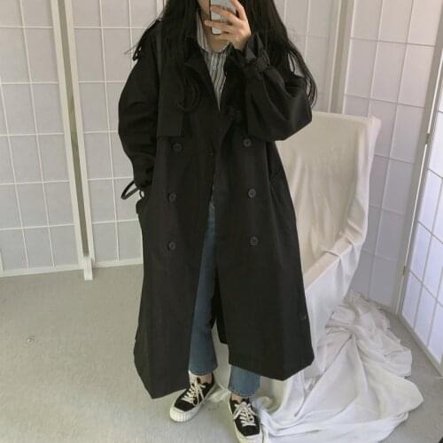 Women Trench Coat Casual Womens Long Outerwear Loose Overcoat with Belt Winter Fashion Double-breasted Windbreaker Femme