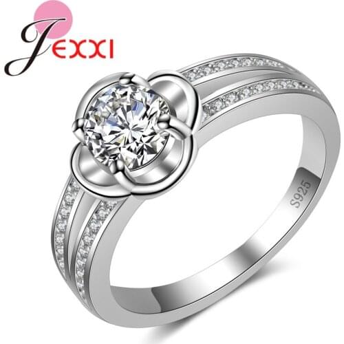Vogue Exquisite 925 Sterling Silver With Full CZ Crystal Woman Wedding Engagement Party Jewelry Flower Ring Nice Gift