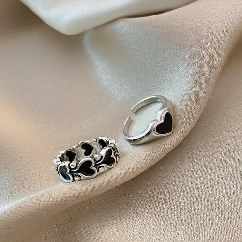 Creative Korean Trend Retro Old Heart-Shaped Ring For Women Fashion Personality Open Ring Jewelry Friend Couple Gift 2021 New