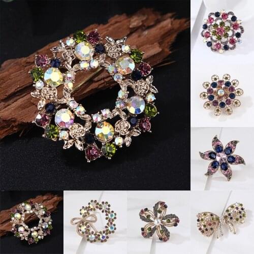 1PC Brooch Colorful Rhinestone Brooch Crystal Wreath Flower Bow Brooch Pin Corsage Elegant Fashion Jewelry
