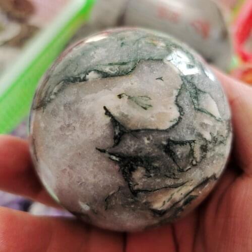 1pcs Indian moss Natural green dot Jaspers agates sphere crystal healing jewelry green round