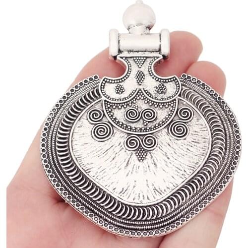 2 x Tibetan Silver Large Tribal Bohemia Boho Oval Charms Pendants for Necklace Jewelry Making Accessories 89x69mm