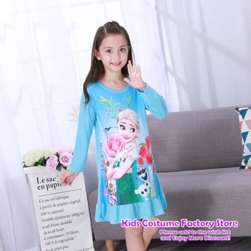2021 Autumn Big girls elsa princess Nightgown Pajamas kids long sleeved nightdress cute cartoon child female baby sleeping dress
