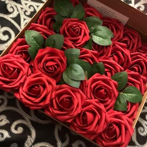 25pcs/box 8cm PE Foam Artificial Rose Flower Bride Bouquet DIY Scrapbook Wreath Craft For Home Wedding Party Decor Fake Flowers