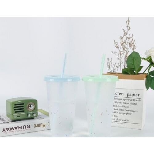 5 Pcs Reusable 720ml Color Changing Rainbow Cup with Rainbow Straw and Lid Reusable Plastic Cup with Straw Color Crumb Kids 85DA