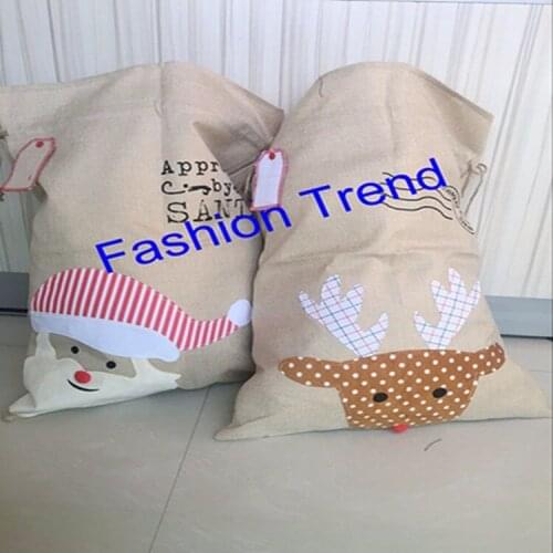 75pcs/lot burlap santa sack Christmas santa gift bags 2 styles stock good quality Christmas tree decoration santa sack bag