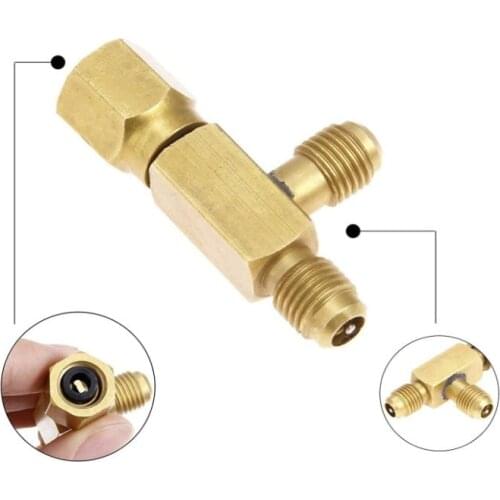 1/4inch Tee Adapter c/w Valves Core 1/4" Male Flare X 1/4" Male Flare X 1/4" Female SAE Flare With Swivel Connector