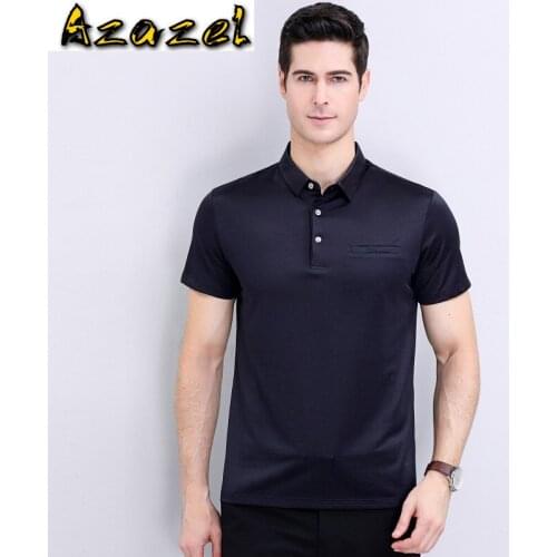 Azazel 100%Silk Shirt Men Clothes 2020 Summer Polo Shirts Lapel Shirt Solid Color Polo Shirts Short Sleeve Shirt PWX12