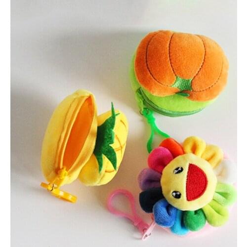 Coin Purse Keychain For Women Cute Cartoon Plush Fruit Pendent Keychain Starfish Sun Flower Mini Bag Keyring Girls Accessories