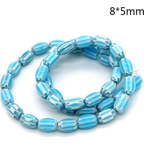 44pcs/lot Lake Blue Color Fashion Jewelry Beads 8x5mm Oval Shape Lampwork Rice Bead for Handmade Jewelry Bracelet Pendant Making
